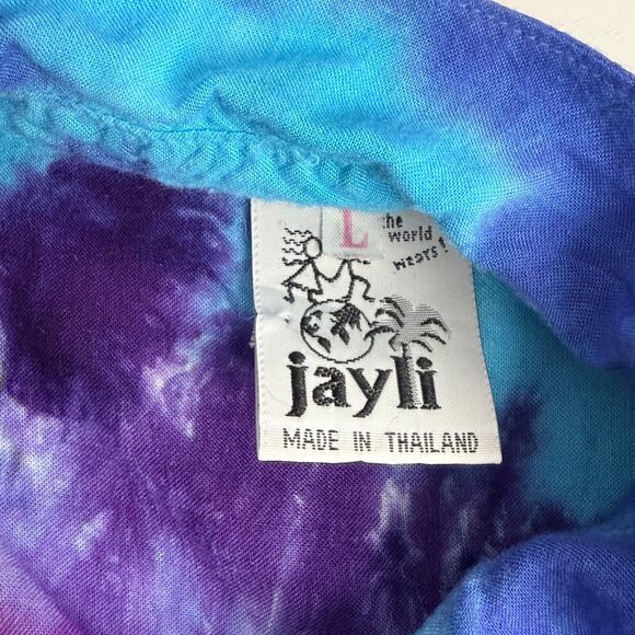 Jayli Batik Tie Dye Button Up Shirt Womens L Blue Purple Rayon Boho Hippie - Picture 6 of 7